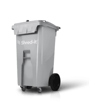 Confidential waste wheelie bins, provided by Shred-it